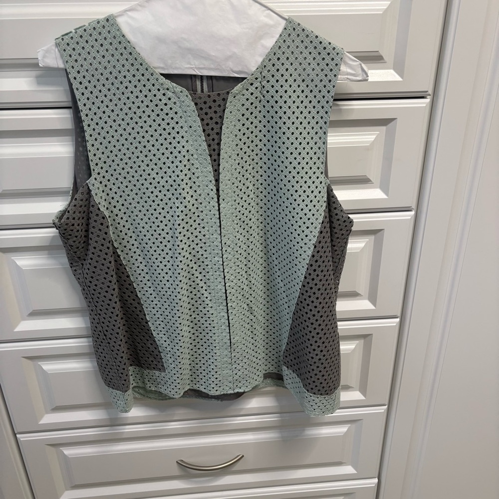 Tahari Green and Gray Sleeveless Blouse